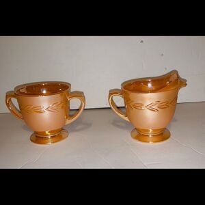 Fire King Peach Lustre sugar creamer set